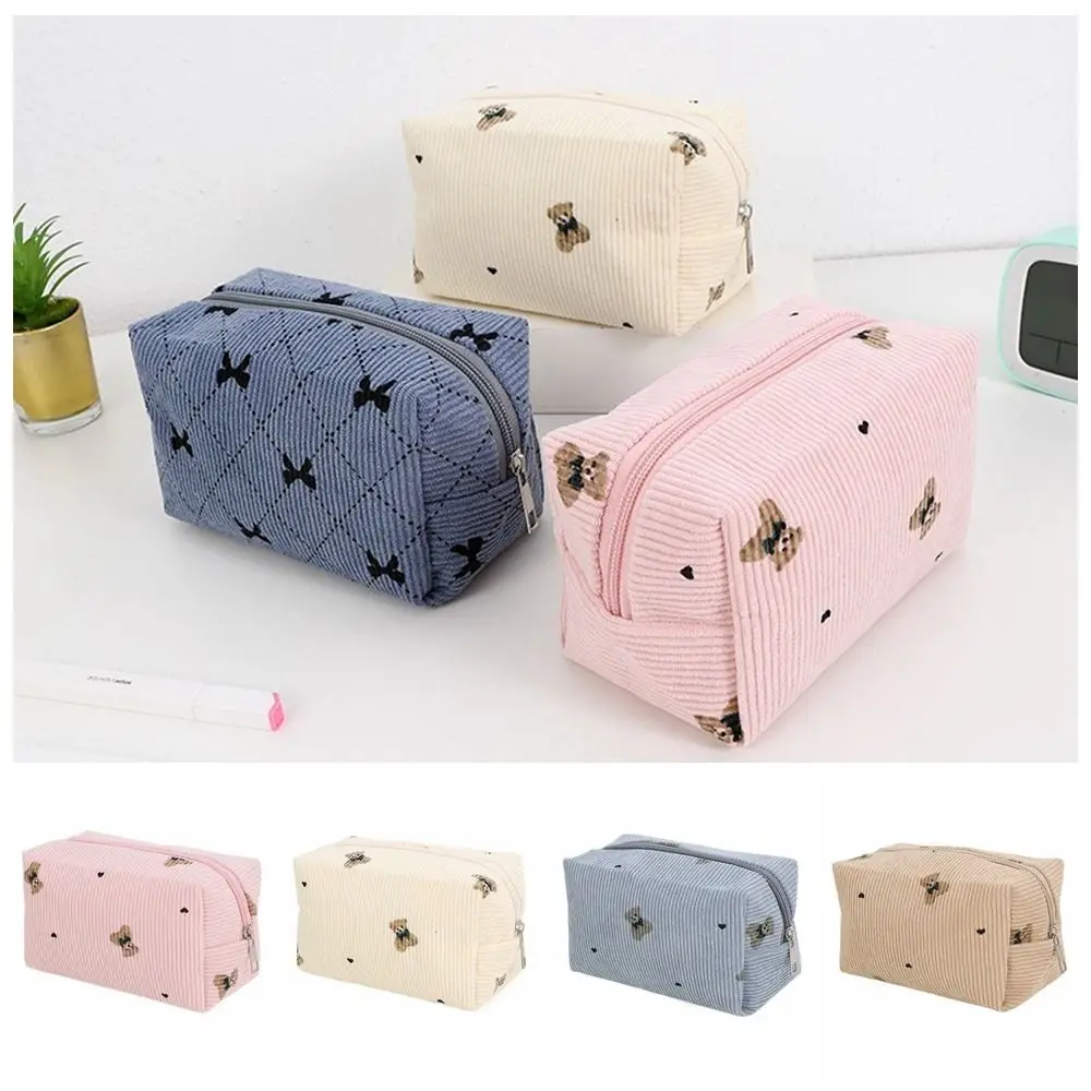 

INS Corduroy Makeup Bag Bear Large Capacity Washbag Portable Cosmetics Bag Girls&Women