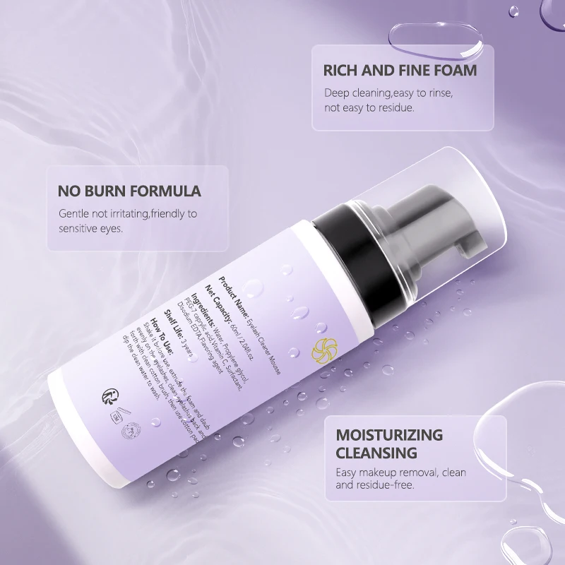 SAKURAHANA Champú para pestañas 60 ml Extensión de pestañas Espuma de limpieza profunda Espuma limpiadora de maquillaje Desmaquillante no irritante