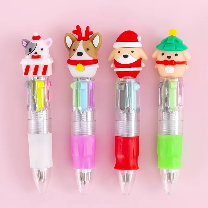 Mini bolígrafo Kawaii de Navidad para niños, bolígrafos coloridos de dibujos animados, 4 colores, suministros de papelería para escritura escolar,