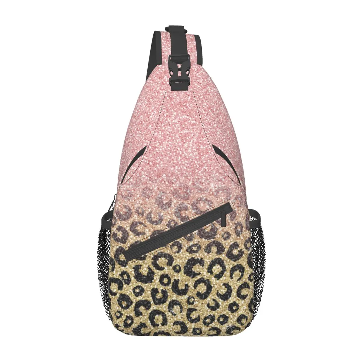 

Rose Gold Glitter Black Leopard Crossbody Sling Bags Fashion Chest Bag Shoulder Backpack Daypack Hiking Outdoor Sports Satchel