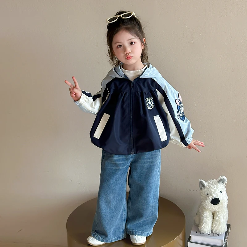 

New Disney Cartoon Judy Girls' Hooded Coat 2025 Autumn Loose Casual Long Sleeve Zipper Jacket Tops Kids Fashionable Overcoat