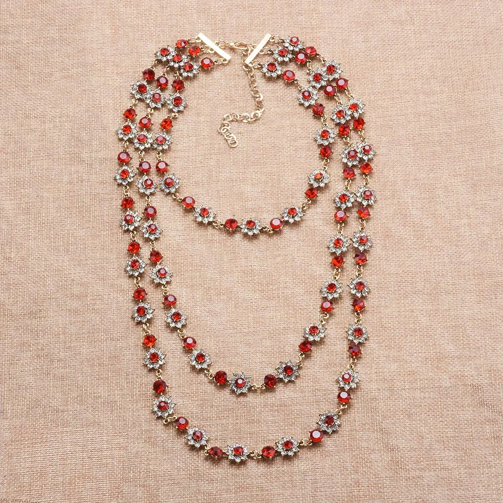 Gargantillas de cristal en capas rojo, verde y morado, collares para mujer, moda étnica india, Vintage, collar de cadenas largas, joyería