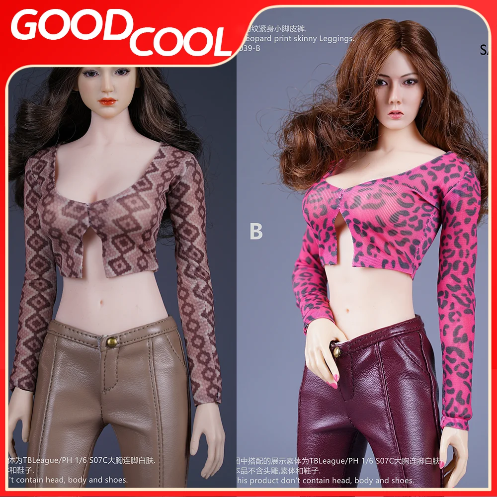 SA Toys SA039 1/6 Scale Leopard Top Exposing The Navel Leather Leggings Big Breast Clothes For 12 Inch Tbl PH Action Figure Body