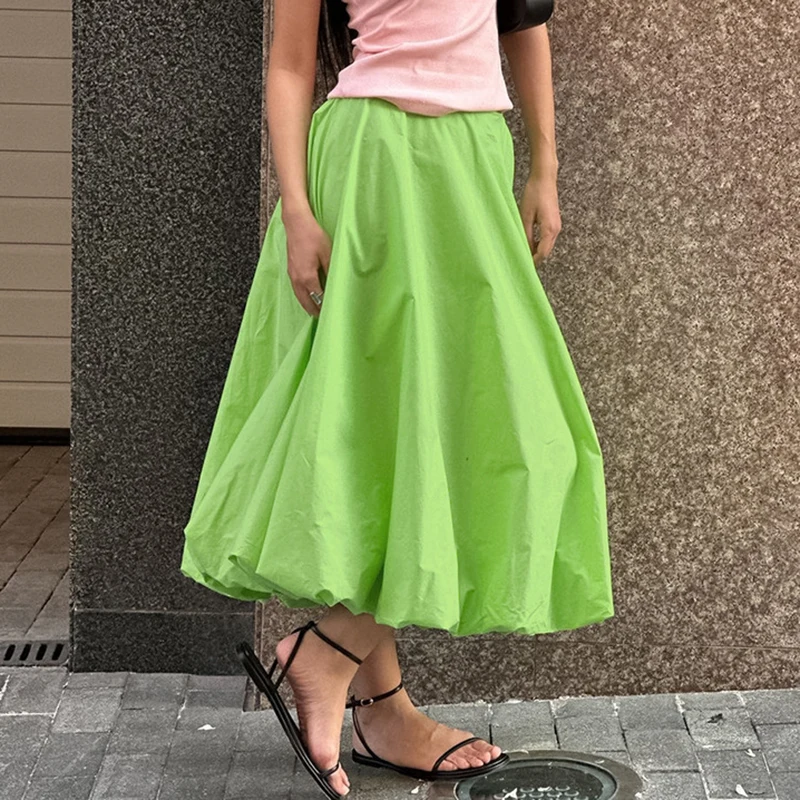 

Casual Elastic High Waist Flowy A-line Long Skirt Y2K Women Bubble Maxi Skirt Vintage Ruffle Balloon Skirt Summer High Street