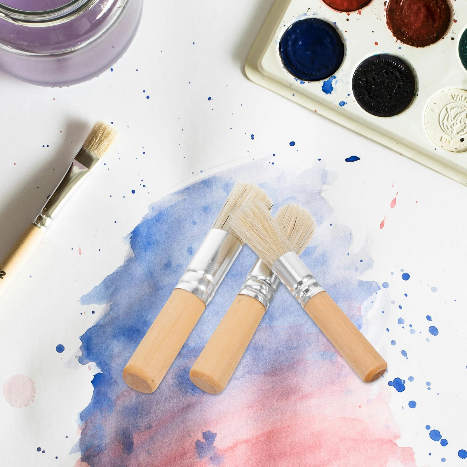 

3 Pcs Natural Bristle Brush Paint Brushes Painting Filling Artist Wooden for Baseboard Travel Chalk