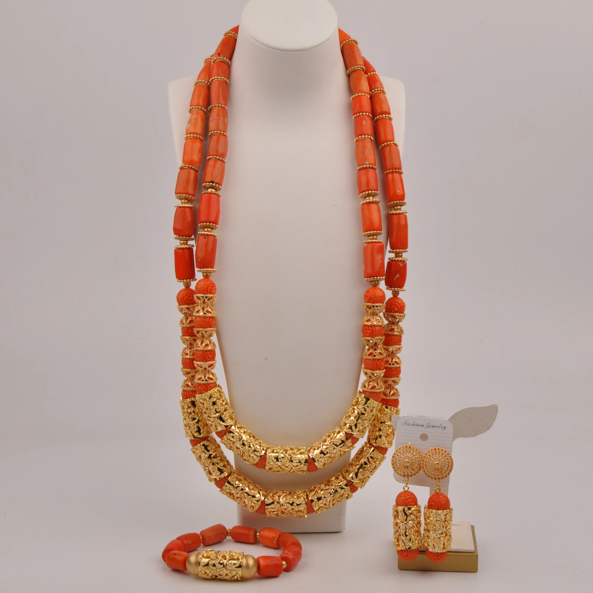 Orange natural coral necklace African wedding men and female couples wedding jewelry Nigeria bride jewelery set SHXY-22