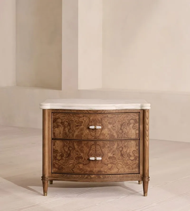 Luxurious Furniture Bedroom Furniture Wooden Nightstands With Two Drawers With Natural Marble