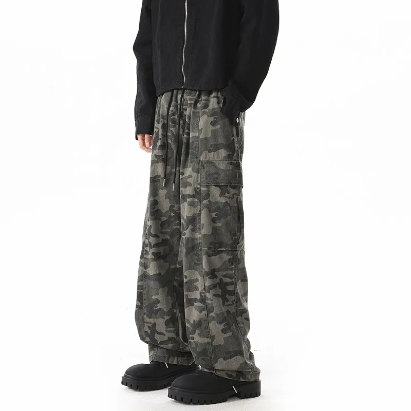 

American High Street Camouflage Multi-ket Work Pants Men's Trendy Brand Waed Vintage Wide Leg Straight Military Casual P...