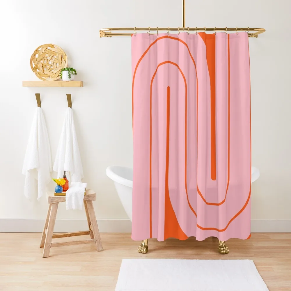 

Retro Geometric Double Arch Design Pink and Orange Shower Curtain For Bathroom Shower Window Shower For Bathroom Curtain