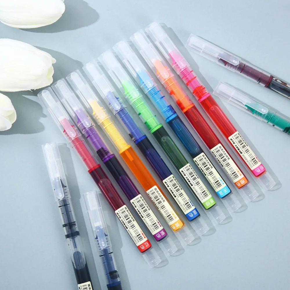 12Pcs Colorful Straight Liquid Gel Pen Colorful Quick Drying Marking Pen 0.5mm Tip Colorpen Student Writing Marking Stationery
