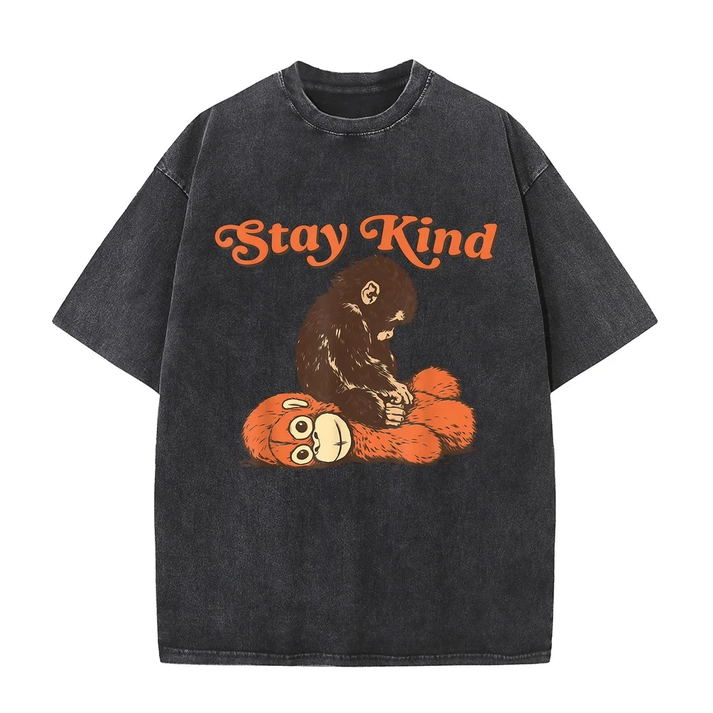 Stay Kind Baby Monkey Punch Plush Men Women Kids T-Shirt Summer Tops Harajuku Camisa Masculina Casual Streetwear Man Cotton Tee