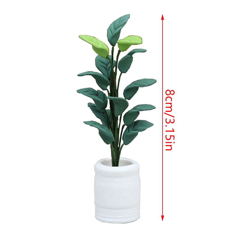 1:12 Dollhouse Miniature Potted Tree Plant Green Leafed Bonsai For Doll House Garden Decor Kids Pretend Play Toys