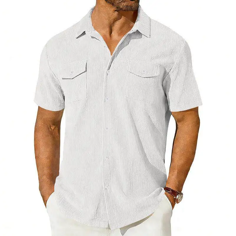 

Новая мужская рубашка из вельвета с коротким рукавом на пуговицах, повседневная, разноцветная, летняя, для бизнес-кэжуал стиля, 2026 год