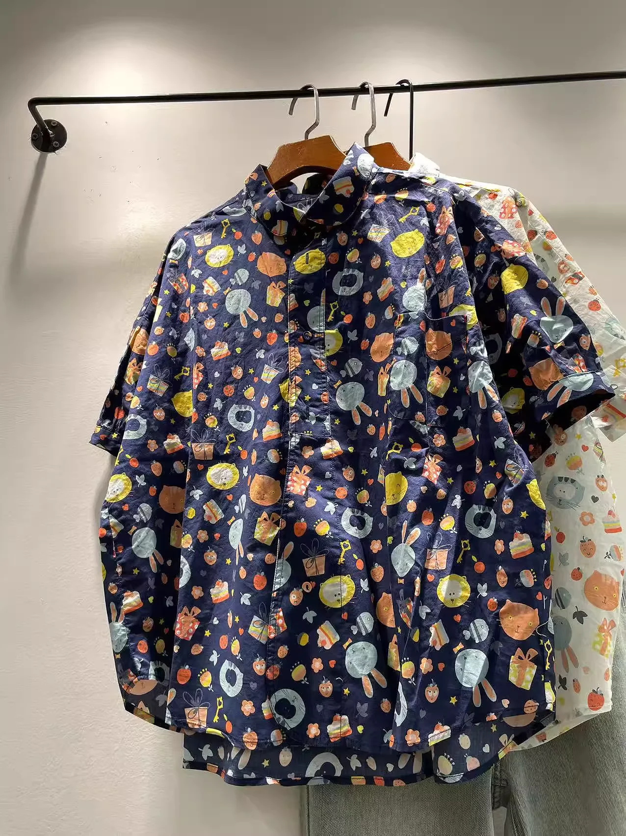 

Bust 130cm harajuku fashion cartoon animal print shirts and blouses for women summer retro original cotton oversized shirts