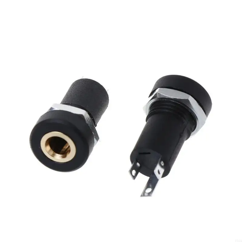 193A 2X 3.5MM Socket 3 Pole Black Stereo Solder Panel Mount Golden With