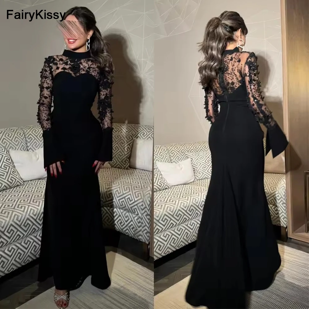 

FairyKissy Exquisite Elegant Jersey Applique Flower Mermaid High Collar Long Dresses Bespoke Occasion Dresses
