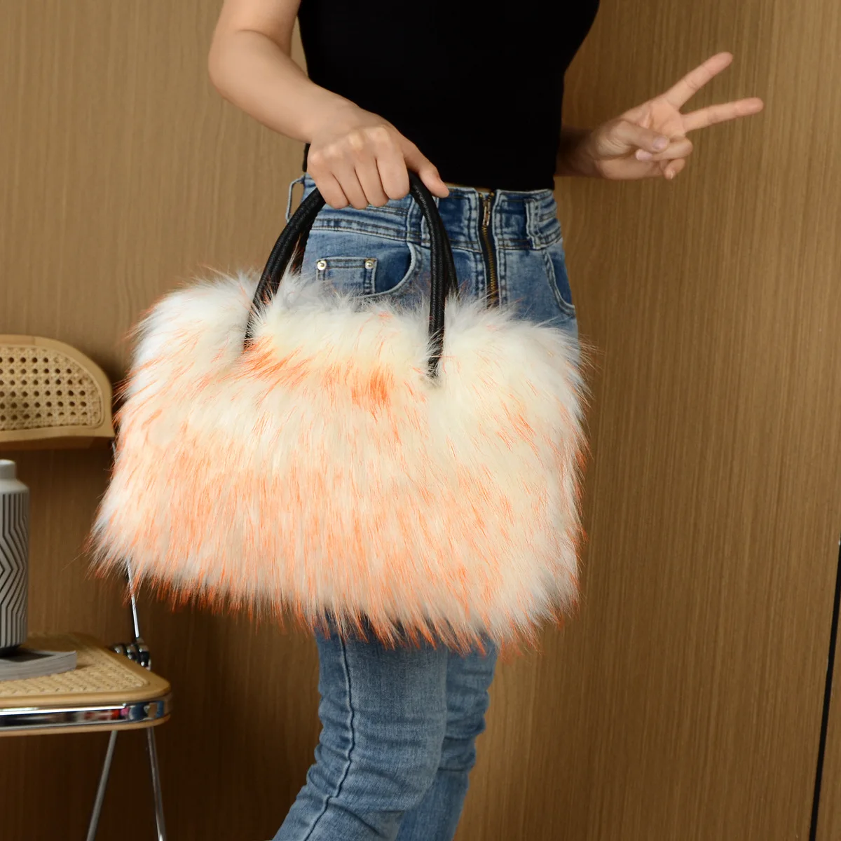 Borsa tote in pelliccia sintetica autunno inverno per donna Borse rettangolari in peluche di grande capacità Borse a tracolla High Street alla moda americana