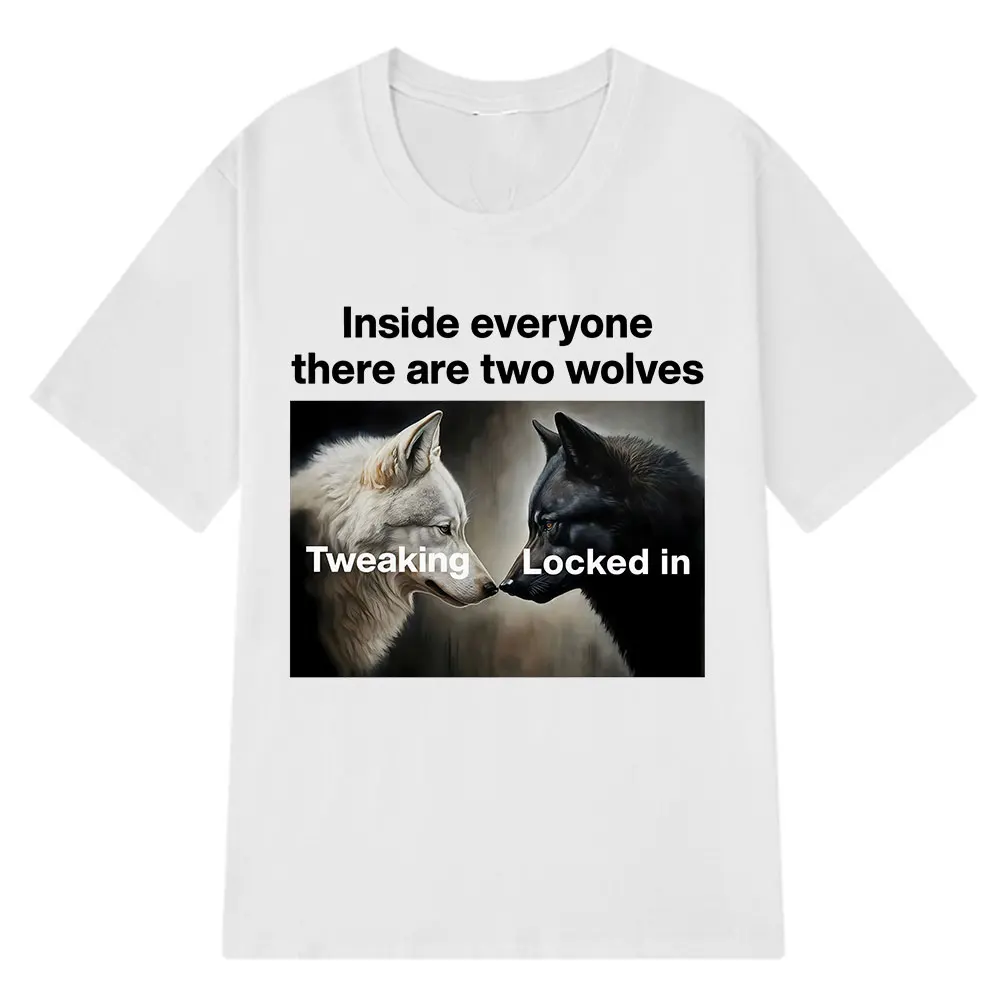 

Забавная футболка Inside Everyone There Are Two Wolves, летние футболки, подарок для друга, футболка