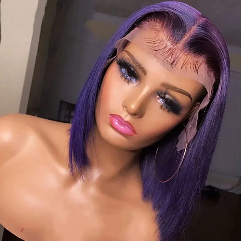 

Purple Bob 13x4 Lace Front Wigs 180% Density Human Hair Wigs 100% Human Hair Quality Glueless Wig Human Hair Ready To Wear HD
