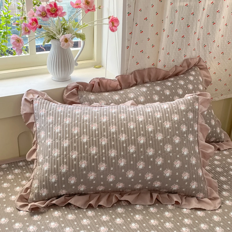 Bonenjoy 2pcs Soft Pillowcase Ruffles Pillowslip Printed Pillow Cover Home Bed Pillowsham 48x74cm Cushion Covcer 베개커버