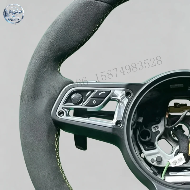 Black Sports Steering Wheel with Yellow Center Marker for Porsche 911 718 Taycan Cayenne Panamera Macan 991 992