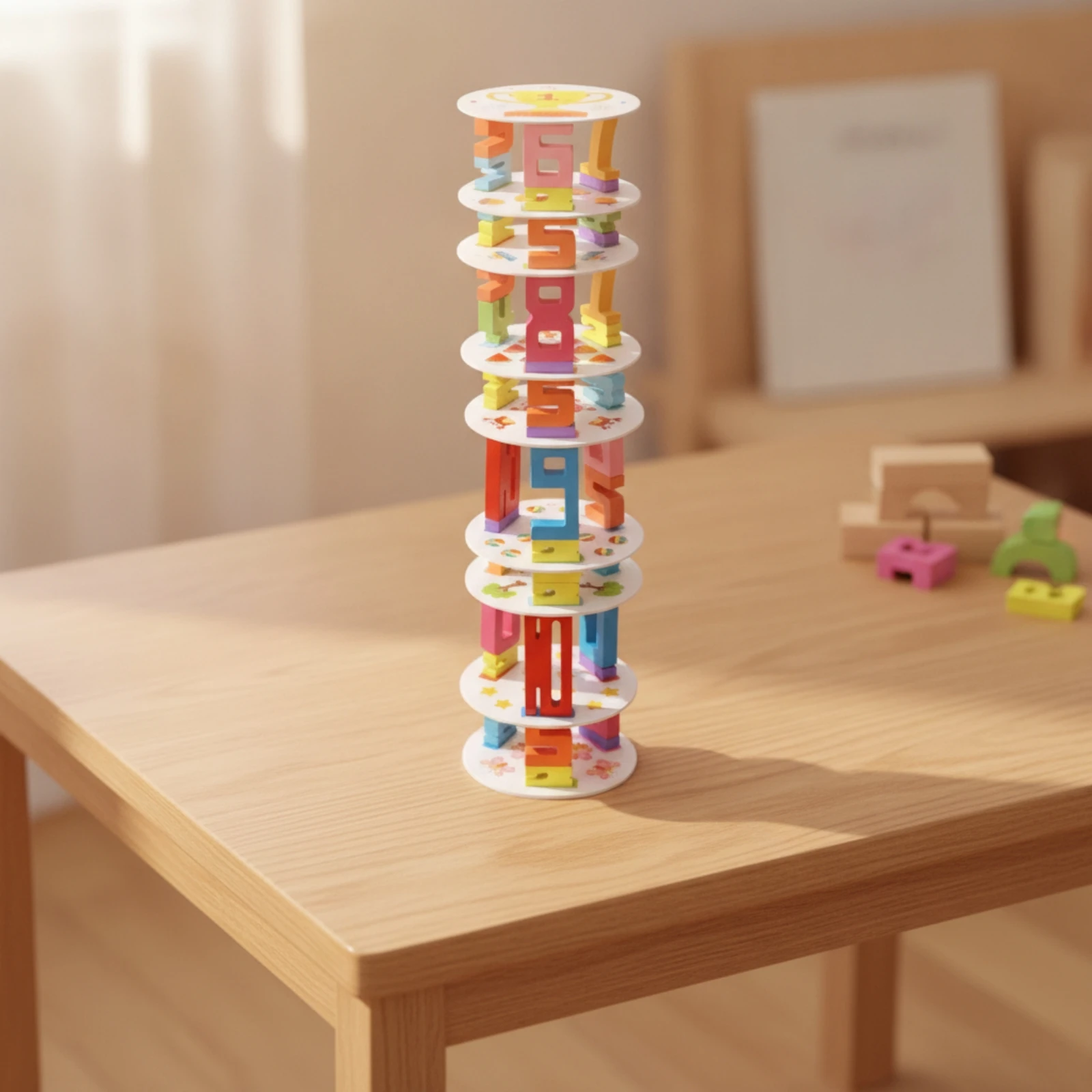 Arithmetic Learning Toy with Blocks Preschool Counting Practice Toy with Cards Math Stackers Chunky Sensory Learning Tool Bright