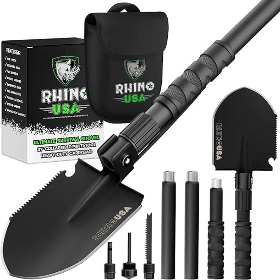 

Survival Shovel w/Pick - Heavy Duty Carbon Steel Military Style Entrenching Tool for Off Road Camping Gardening Beach Digging D