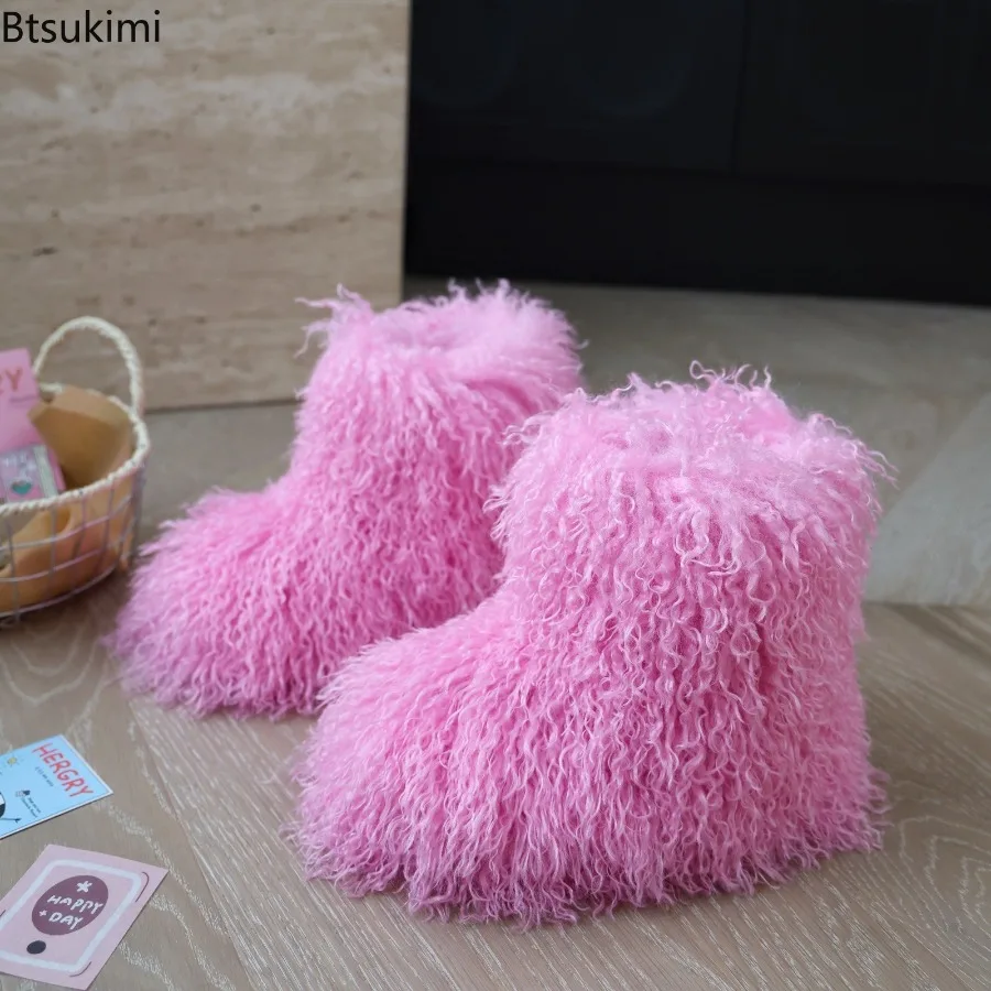 Winter Kids Boots New Faux Fur Toddler Girl Boots Fashion Colorful Fur Children Ankle Snow Boo Ankle Snow Boots Warm Shoes Girls