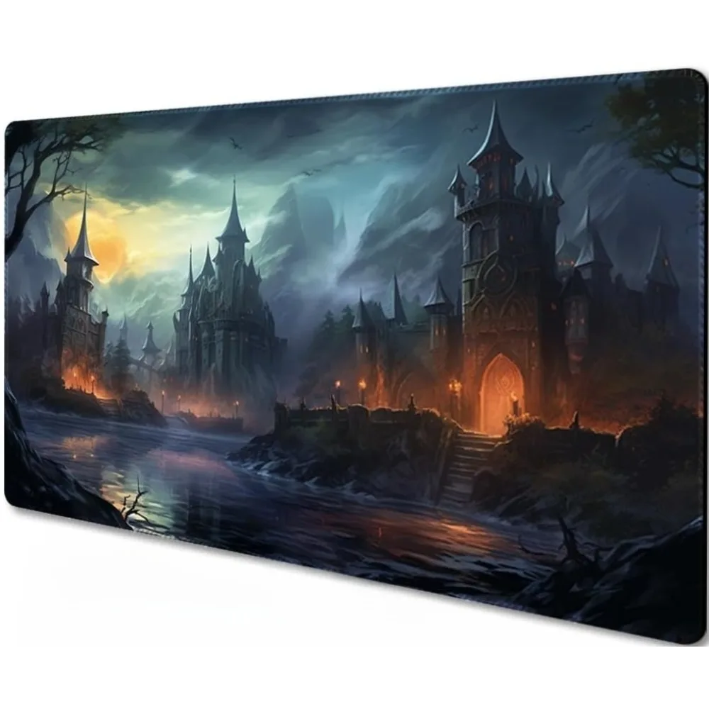 Dark Gothic Castle Pattern Play Mat Durable Office Deskpad Parties Gathering Card Game Mat Non-slip Keyboard PC Gaming Mouse Pad