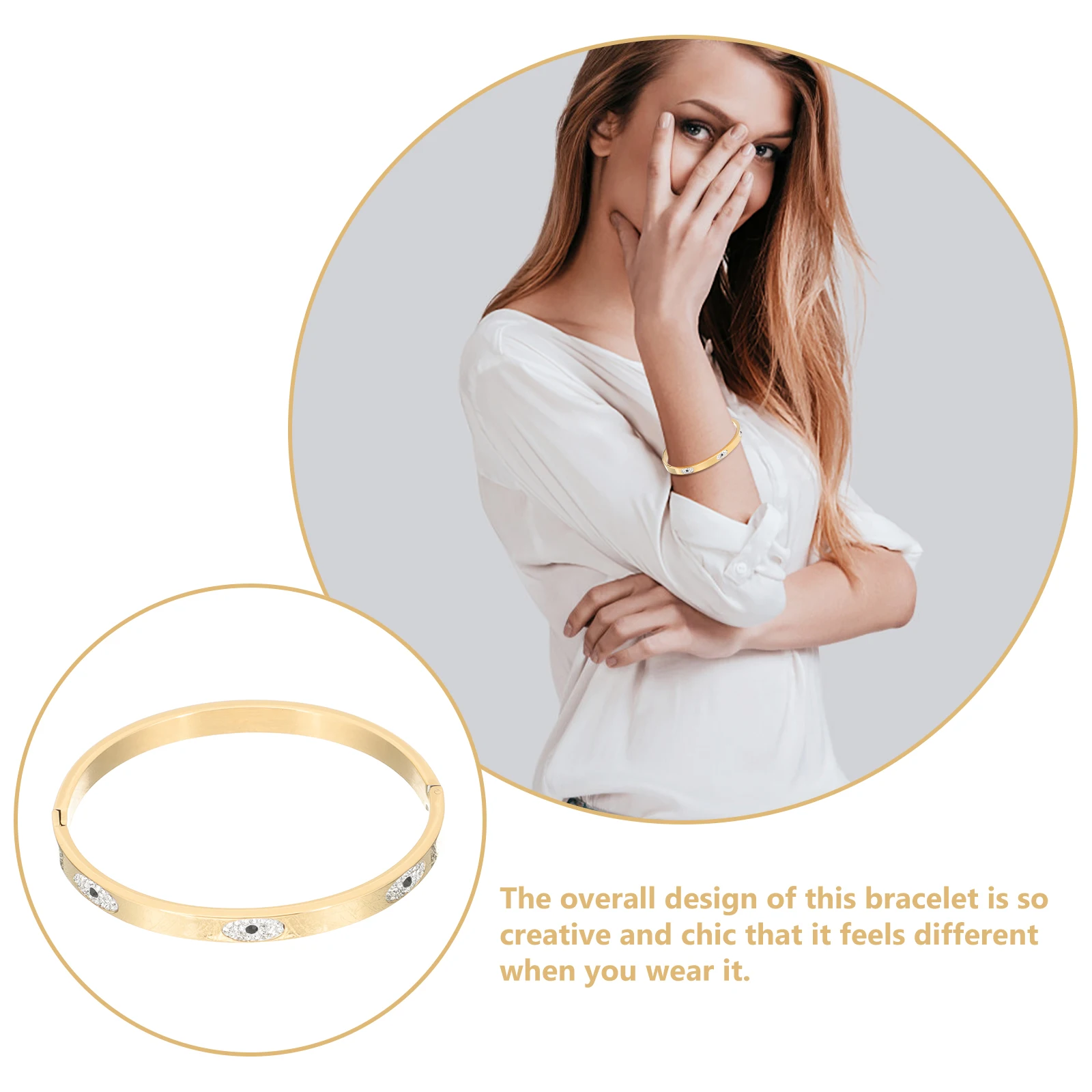 

Evil Eye Bangle Bracelet Stainless Steel Wrist Jewelry Gold Bangle for Women Fashion Wrist Decor Party Casual Wear