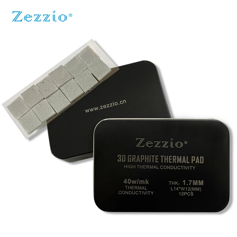 Zezzio 3D Graphite High Conductivity Thermal Pad For Video Memory,40w/mk,14X12mm x1.2mm,1.7mm,2.2mm,2.6mm Thickness