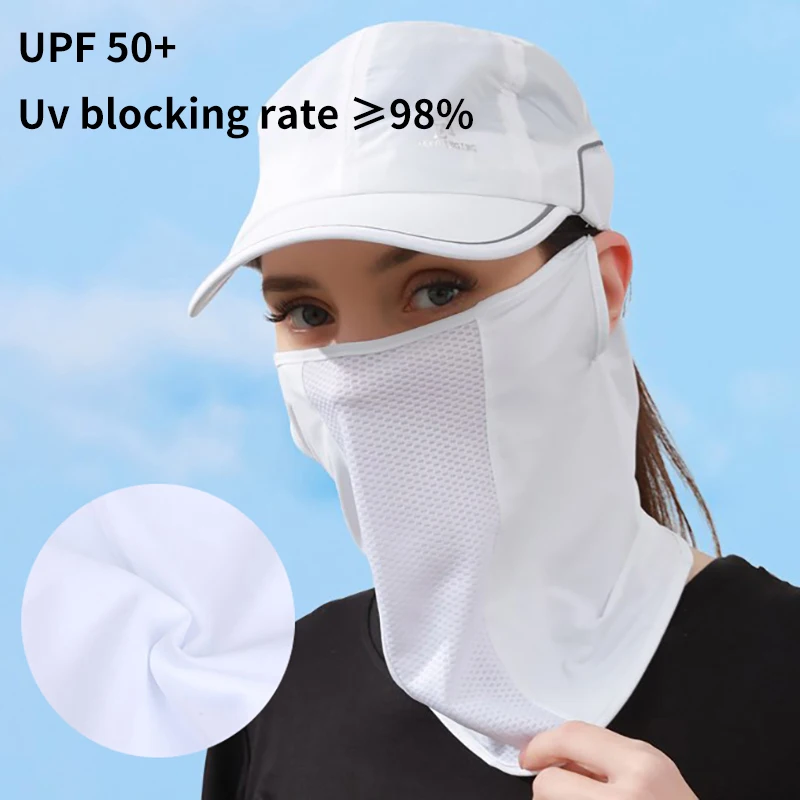 High Quality Ice Silk Mask Neck UV Protection Face Cover Sunscreen Face With Brim Outdoor Cycling Sun Protection Hats Caps