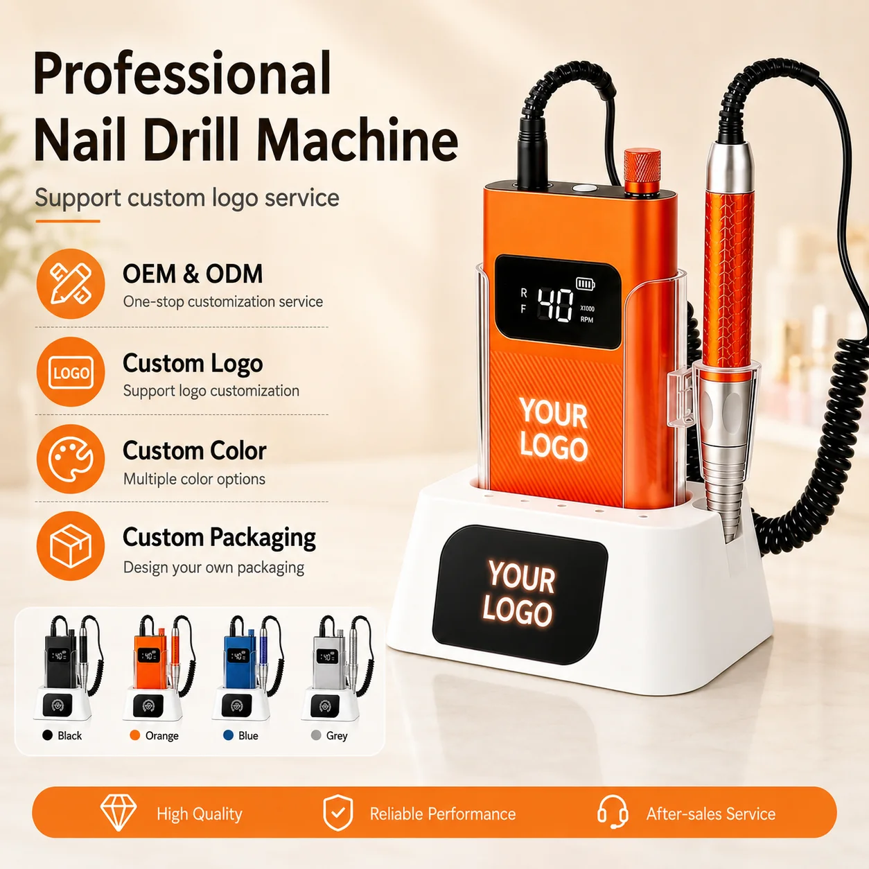 Nail Drill 40,000 RPM, Brushless Machine, High Speed, Wireless Charging, Professional Manicure Tool