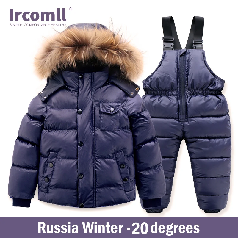 Ircomll Hight Quality Russia Winter Child Clothing Set Thick Cotton Down Waterproof Windproof Children Clothes Snow Wear Ski Su