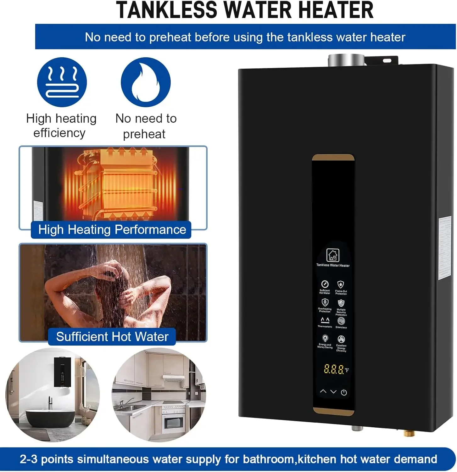 Water Heater Propane,Instant Hot Propane Gas Water Heater,Indoor 3.18 GPM,Constant Propane Water Heater with Fahrenheit Digital