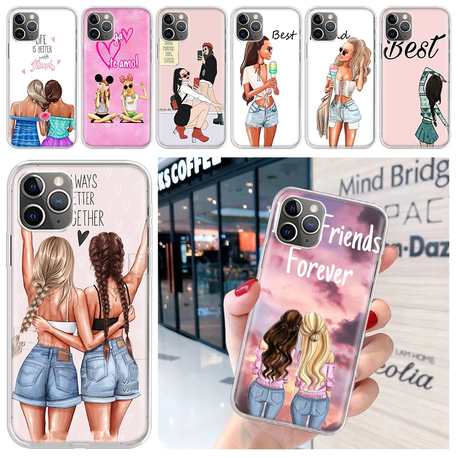 Girls Best Friends Forever BFF Soft Phone Case for iPhone 16 15 14 Plus 13 12 Mini 11 Pro Max 7 + Apple XS X SE 2020 8 Print Cov