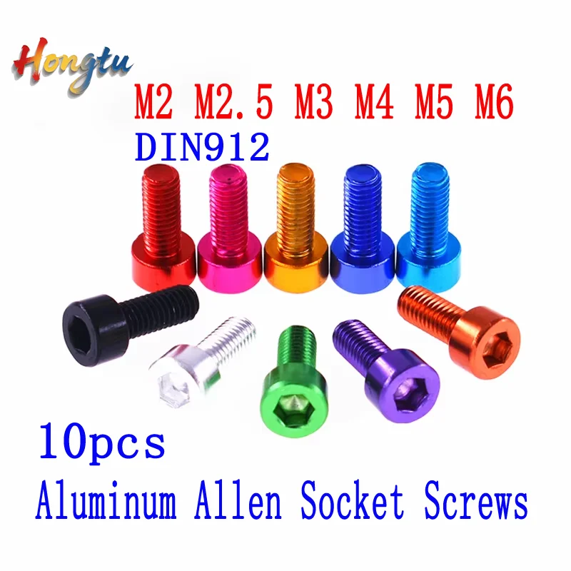 

10pcs DIN912 Aluminum Allen Socket Screws, available in M2-M6. Colorful aluminum hexagon socket cap head machine screw bolts.
