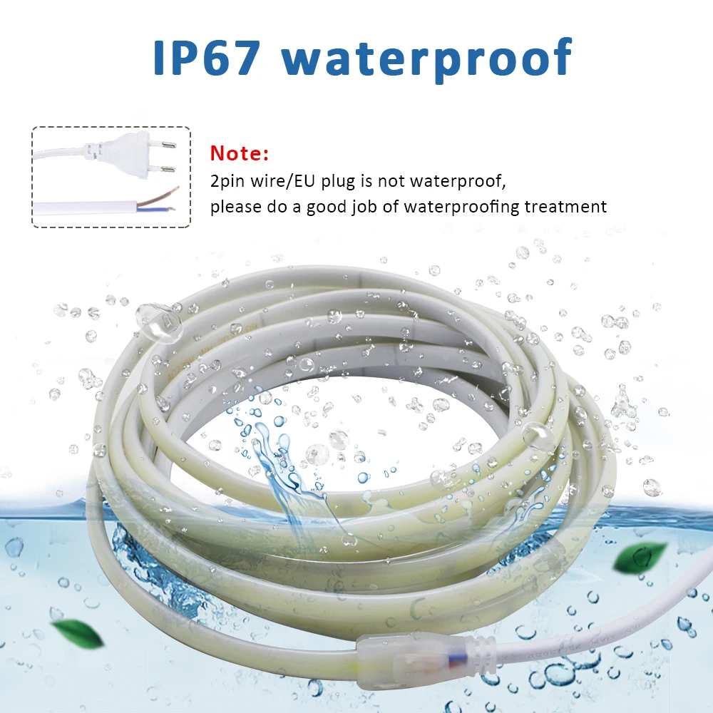 220V IP67 Waterproof COB Led Strip 3000K 4000K 6000K 240LEDs/m Flex Ribbon 2Pin Cable/EU Plug Outdoor Tape Lamp Garden Lighting