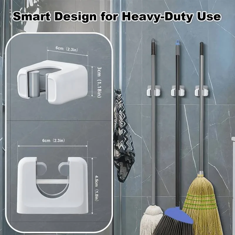 1/4 PCS Non Drilling Self-Adhesive Wall Mounted Mop Broom Holder Easy to Install, Kitchen, Bathroom, Home Cleaning Storage Hook