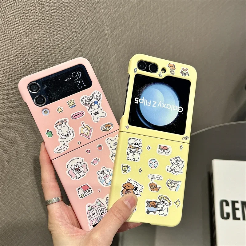 삼성 갤럭시 Z 플립 4 5 6 Z 플립 5 Z플립 5 케이스, 귀여운 강아지 고양이 팔찌, 충격 방지 후면 커버