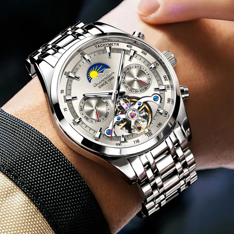 GUANQIN Luxury All New Multifunction Men's Mechanical Watch Original Automatic Movement Tourbillon Waterproof Luminous Watches