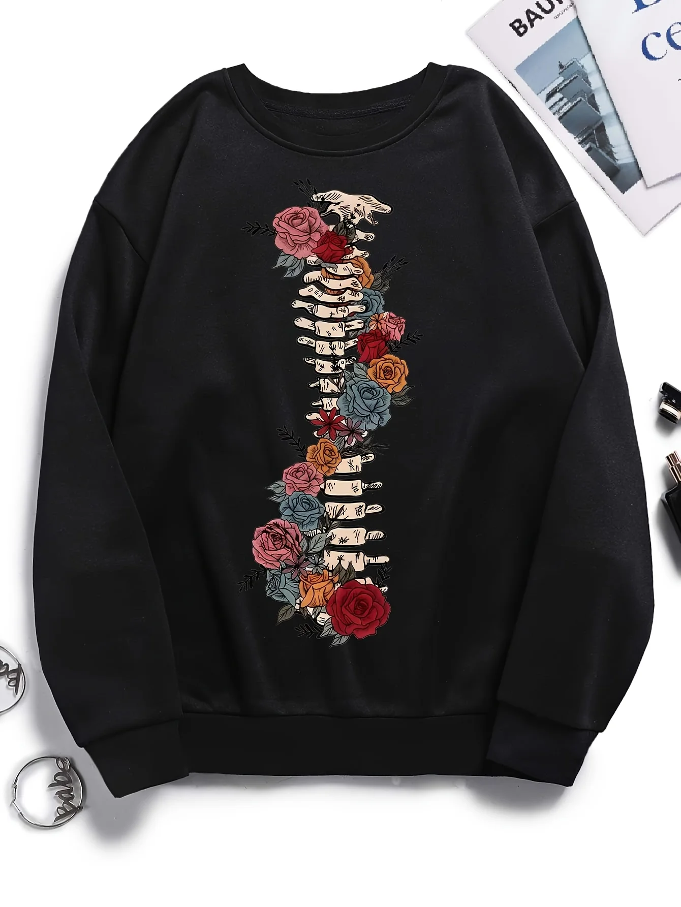 

Bone Flower Graphic Printing Autumn and Winter Pure Cotton Men's and Women's Sweatshirts Outdoor Sports Leisure Fashion Trend