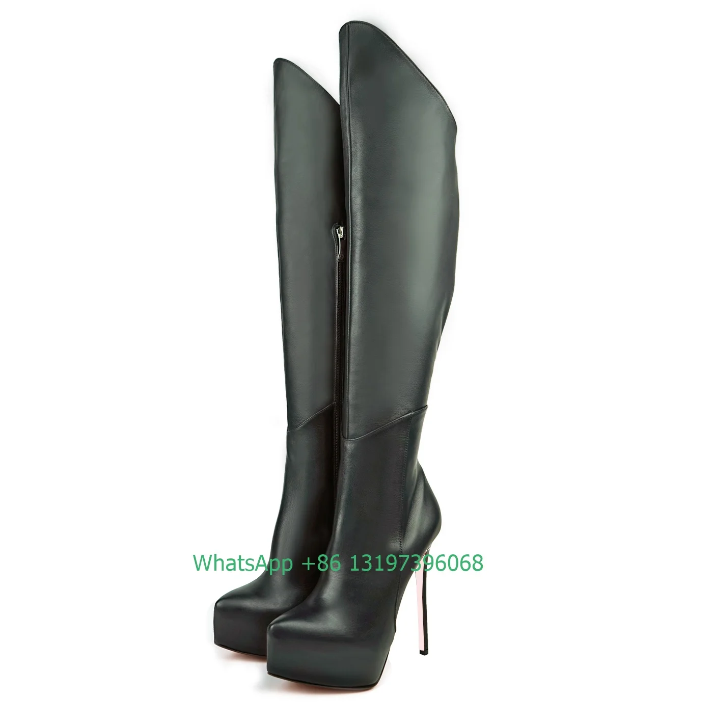 Lady black leather irregular design boots sexy platform side zip stiletto heel party high heels boots footwear design boots