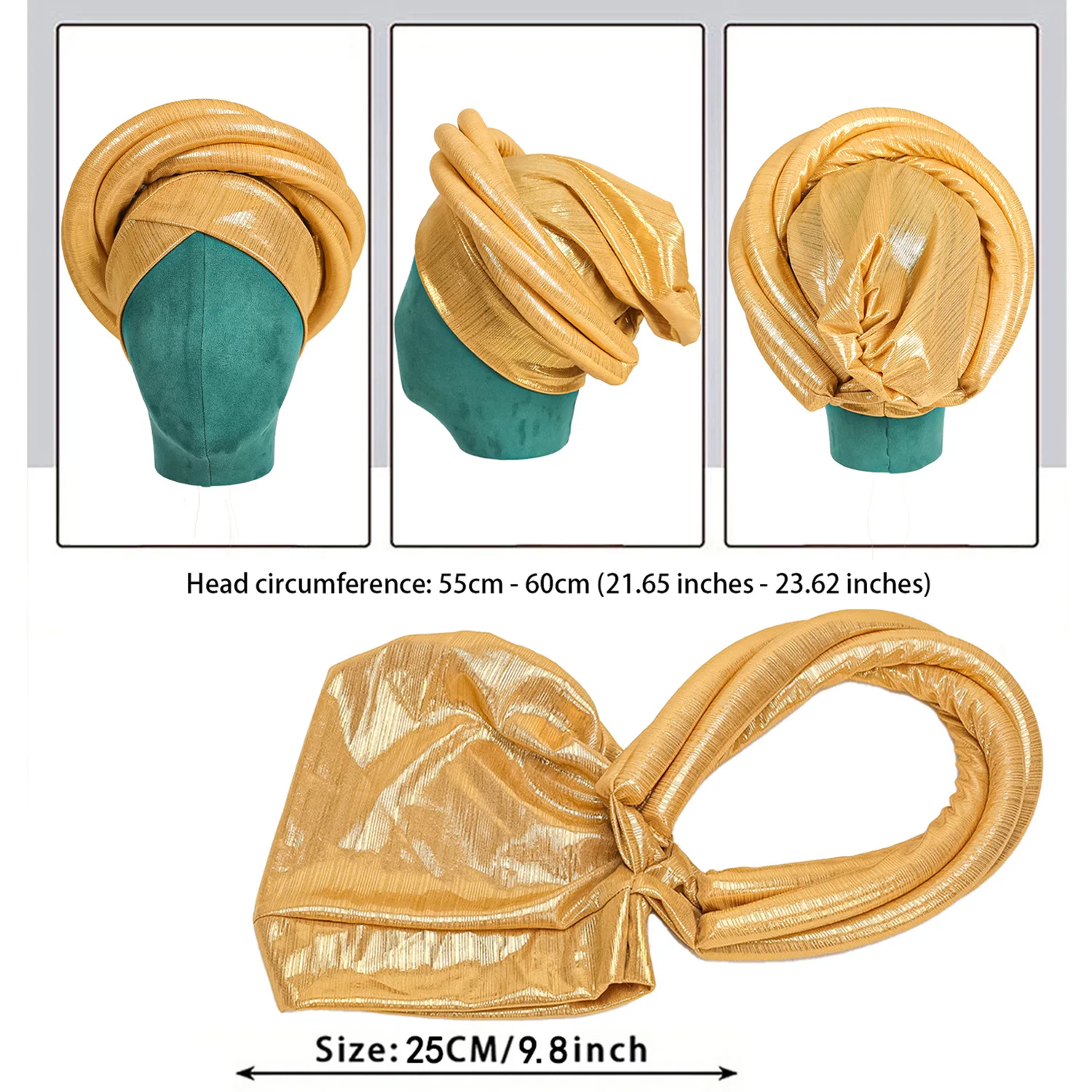 Shining African Women Turban Cap Elastic Twisted Braid Headtie Auto Gele Female Head Wraps Wedding Party Headpiece Bonnet - view 5