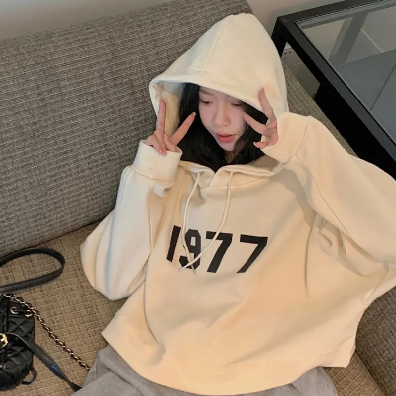 Digital 1977 Printed Women'S Fleece Hoodie Warm Women Sweatshirt Fashion Street Wear Casual Loose Pullover Hoodie Hoodie 2024