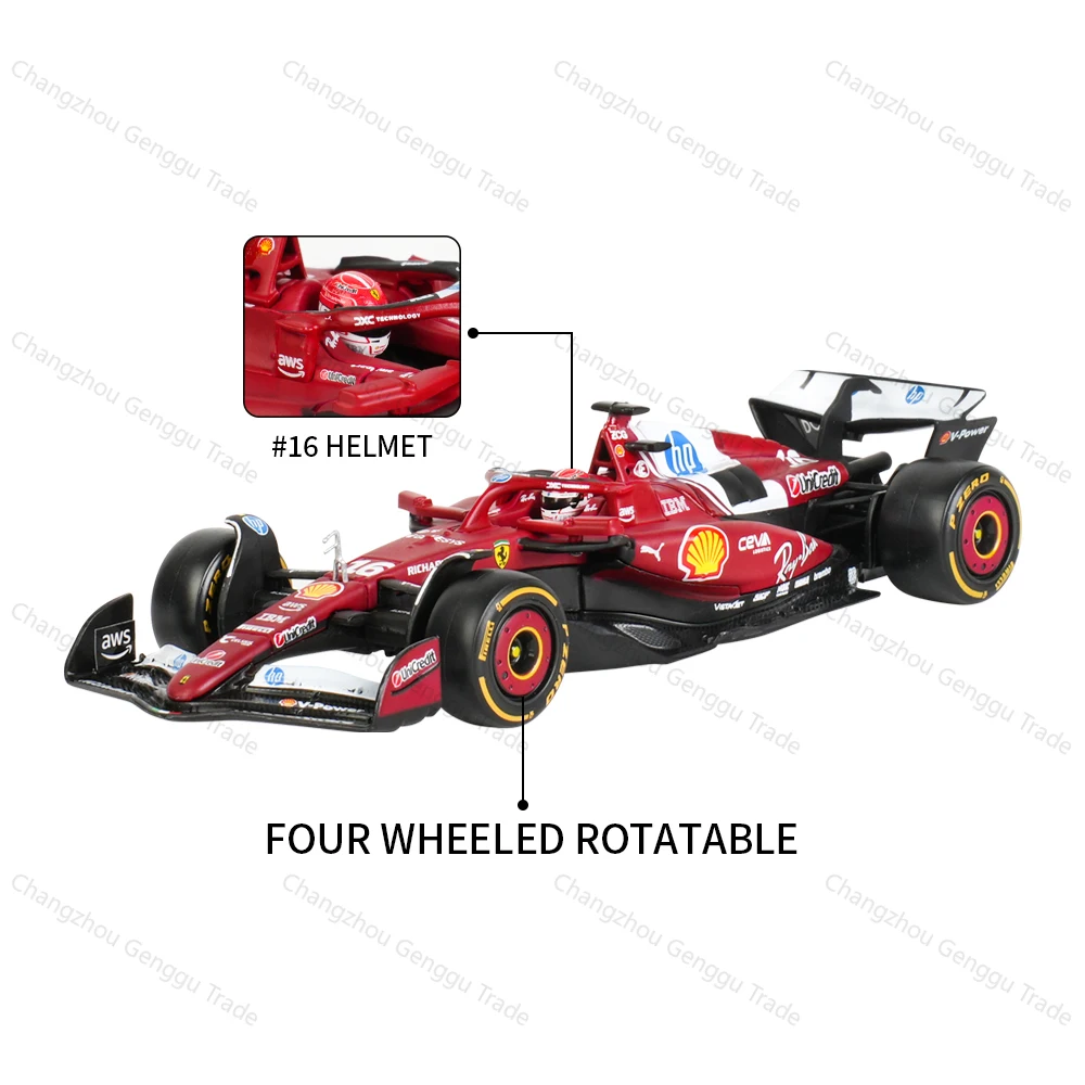 ببوراغو 1:43 فيراري 2025 SF25 # 16 # 44 F1 Formula Car Die Cast Vehicles نموذج قابل للجمع ألعاب السباق صندوق أكريليك #6