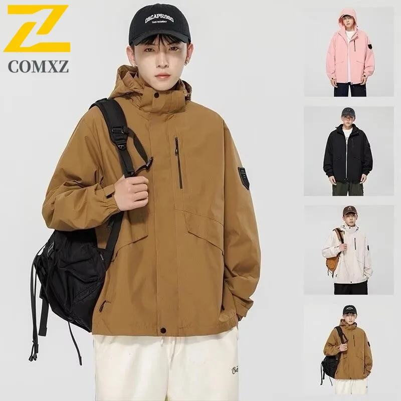 

Мужская уличная ветровка в американском стиле, ветрозащитная водонепроницаемая свободная куртка большого размера с капюшоном, повседневная спортивная одежда, походная куртка для кемпинга