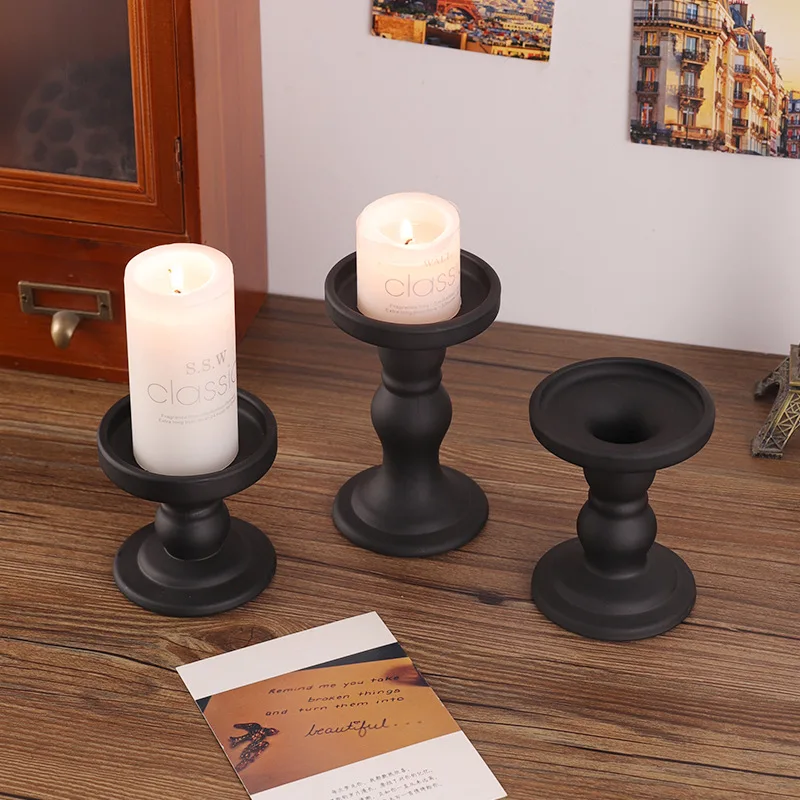 Vintage Roman Column Candle Holder Matte Black for Romantic Dinner Table Decor Photography Prop