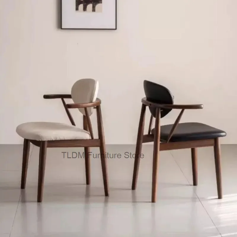 Solid Wood Arm Dining Chair Irregular Curved Fabric Backrest Soft Padded Cushion Stable Slant Leg Accent Chair for Kitchen Decor