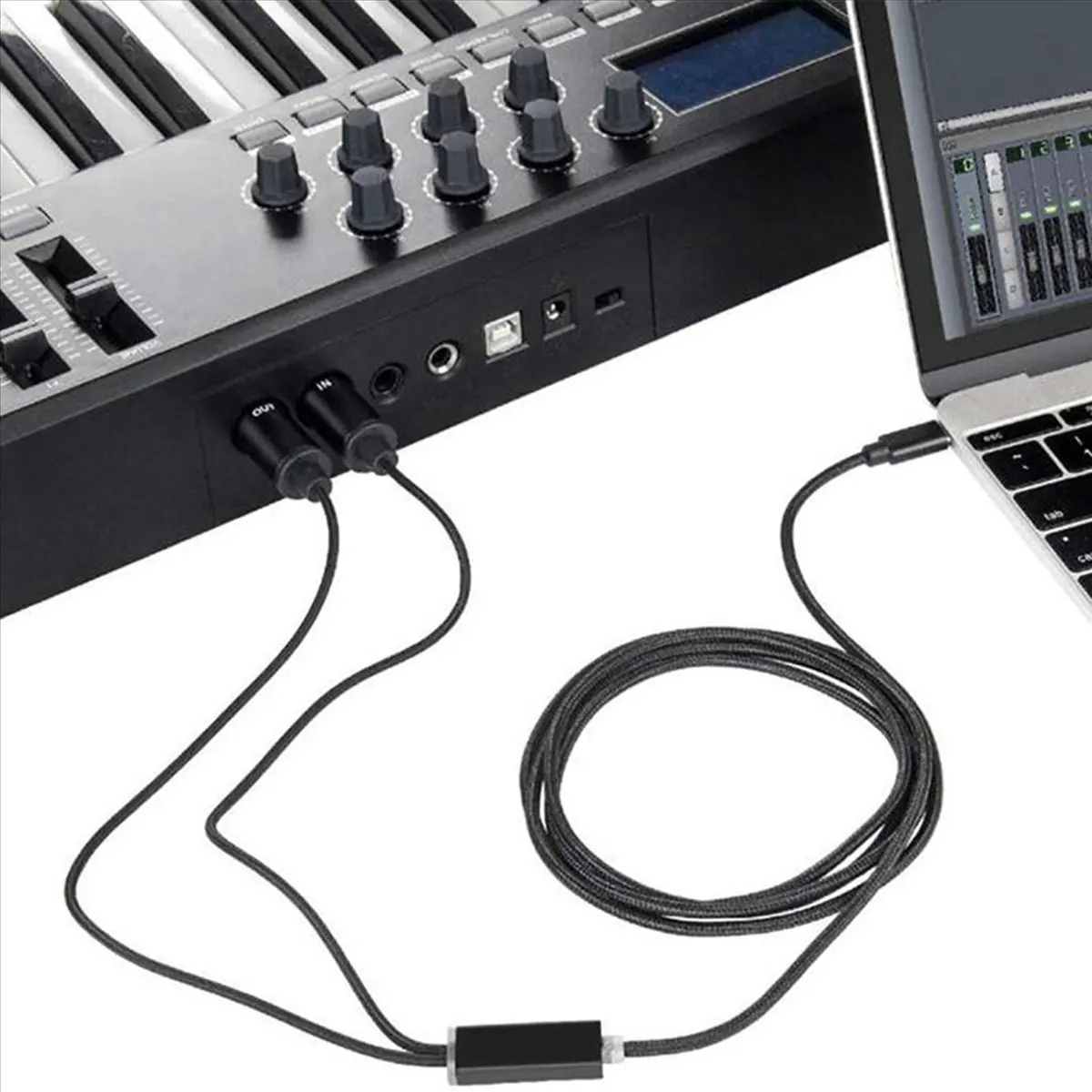 TUREBG 2X MIDI to USB C Type C Cable USB MIDI Converter with Indicator Light for Electronic Organ Computer